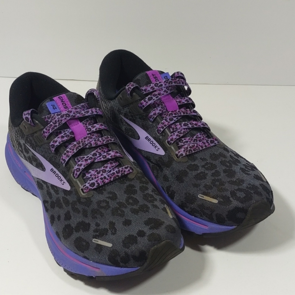 Brooks Ghost 14 Running Shoes Women Purple Animal Print Cheetah Leopard